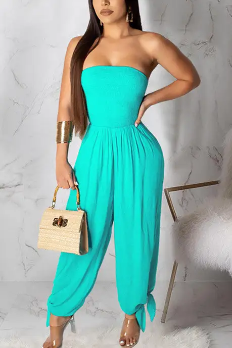 Fashion Sexy Solid Draped Sleeveless Wrapped Jumpsuits