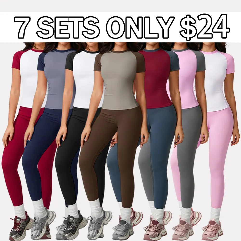 Women's Raglan Sleeve Color Block Fitted Top & Leggings Set