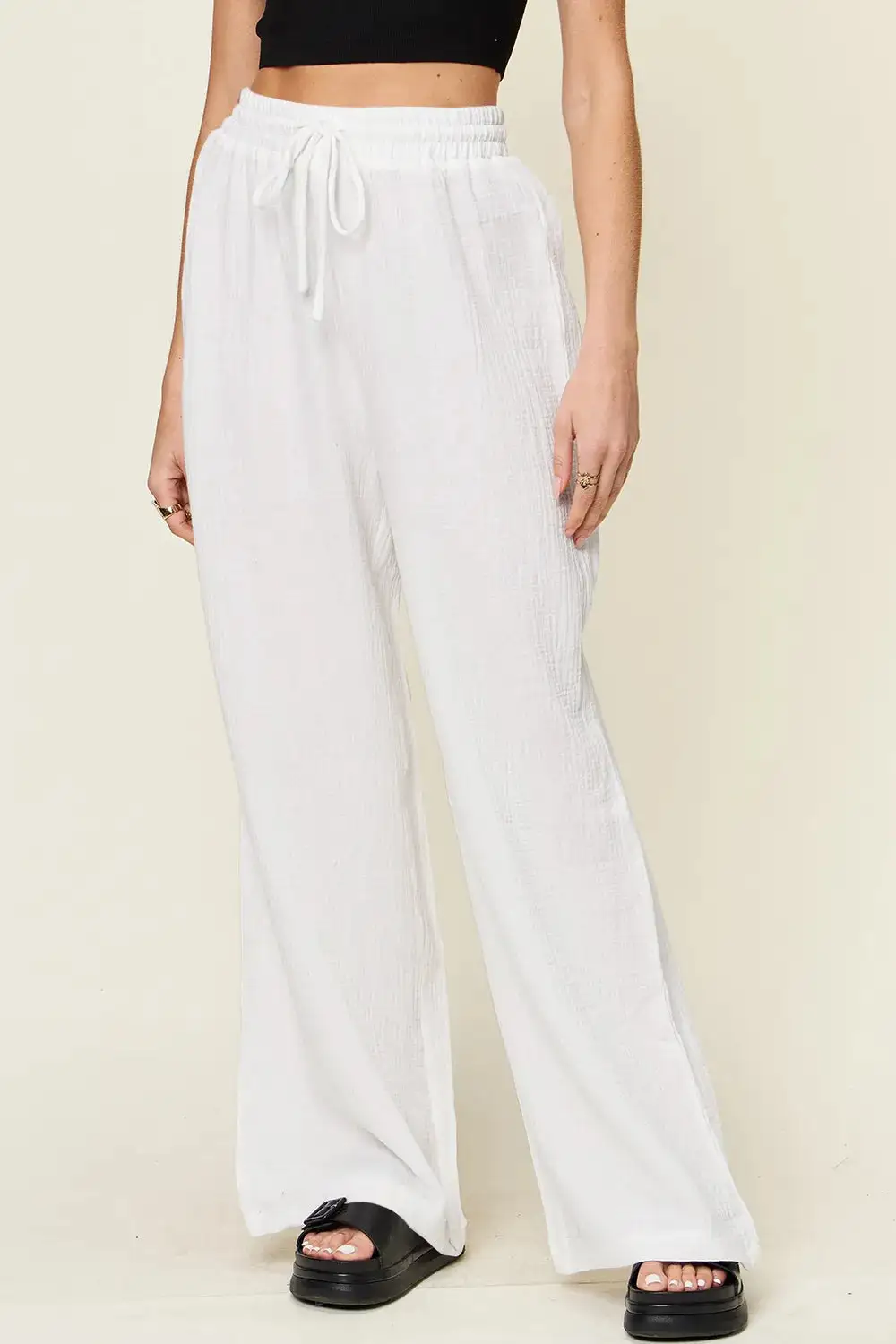 Tailored Wide Leg Drawstring Pants