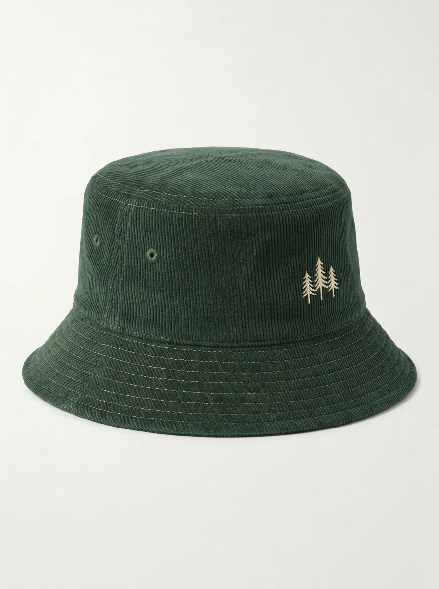 Weekend Pine Tree Embroidered Corduroy Bucket Hat