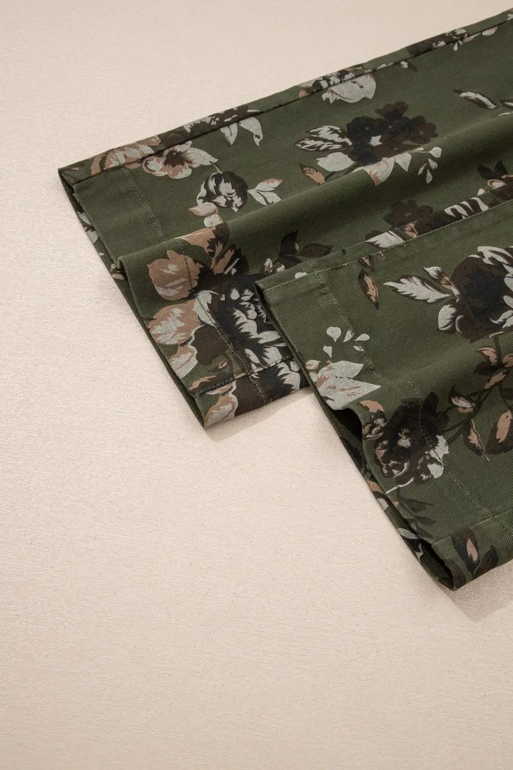 Raw Hem Patch Pocket Floral Print Jeans