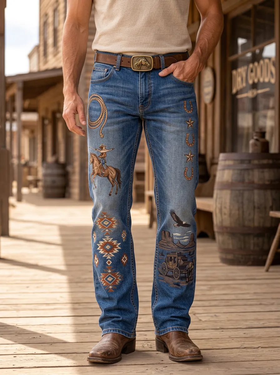 Men's Western Cowboy Rodeo Horse Jeans