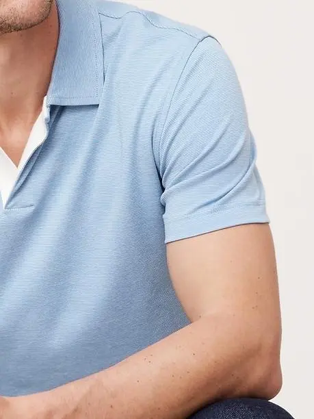 Men's Blue Micro Stripe Loose Straight Striped Polo Shirt