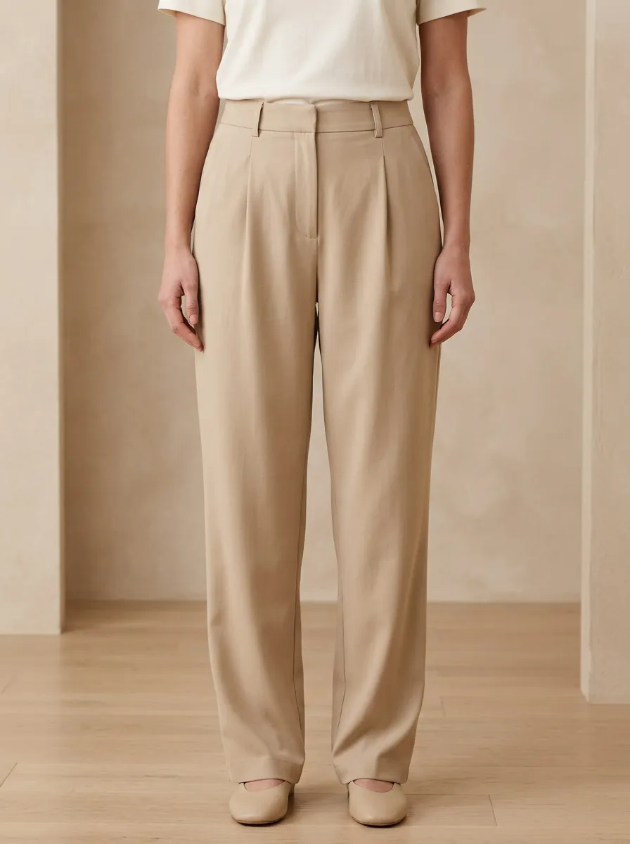 Women's Minimalist Pleated Wide-Leg Casual Features Clean Waistband Integrated Pants