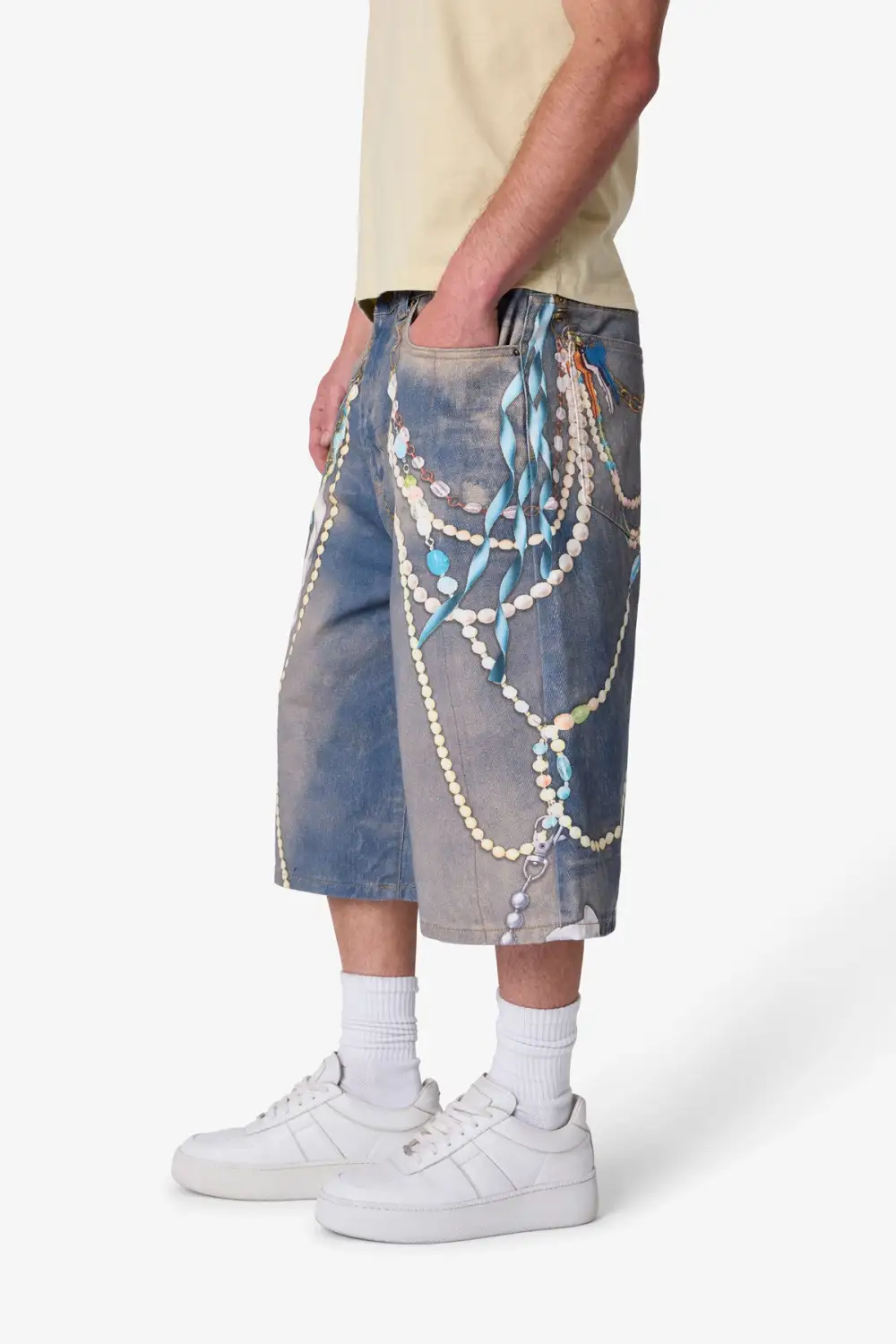 Chain Print Baggy Denim Shorts