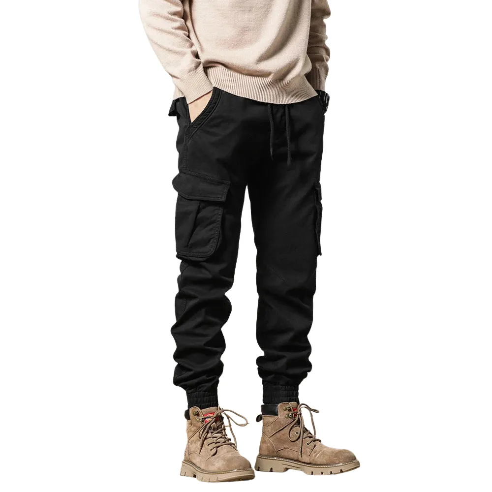 Winter Cargo Pants for Men with Fleece Lining Slim Fit Elastic Waistband
