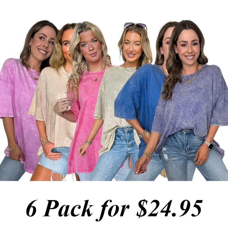 6PACK-Mineral Wash Oversized Top - BACK IN STOCK