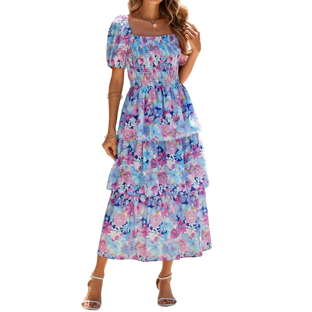 Women's Square Neck Smocked Dress
