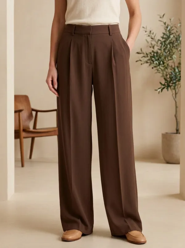 Classic Detail Wide-Leg Pleated Women's Wide-Leg Pants