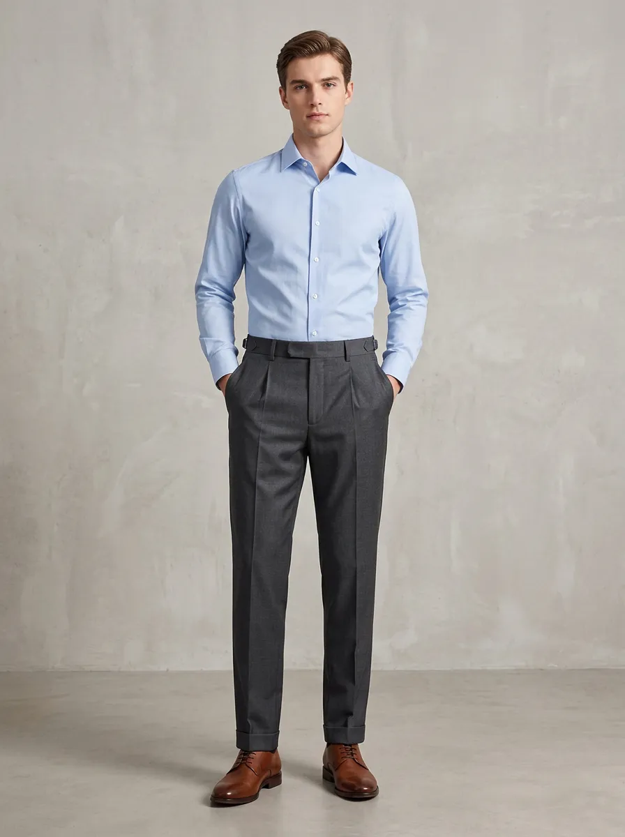 Men's Business Formal Charcoal Pleated Tailored Trousers