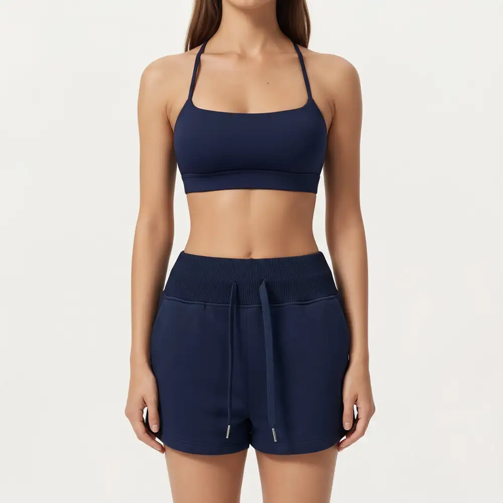 High-Waist Drawstring Wide-Waistband Side-Pocket Athletic Shorts
