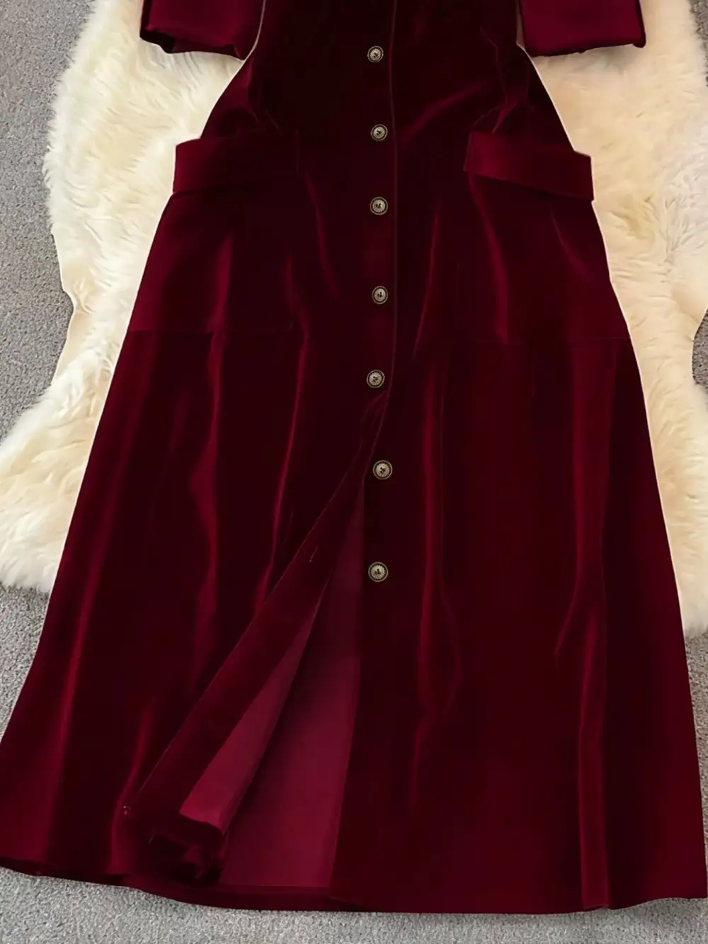 Velvet Button Front Midi Dress