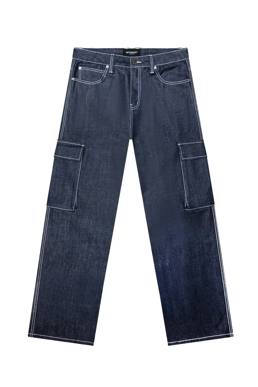 Men's Baggy Fit Raw Denim Cargo Jeans