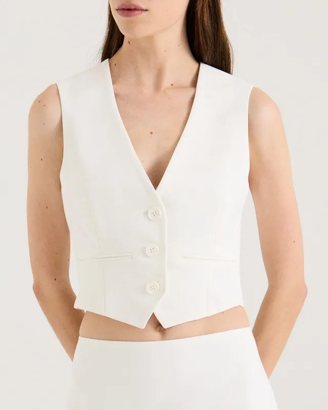 White Tailored Button-Front Vest