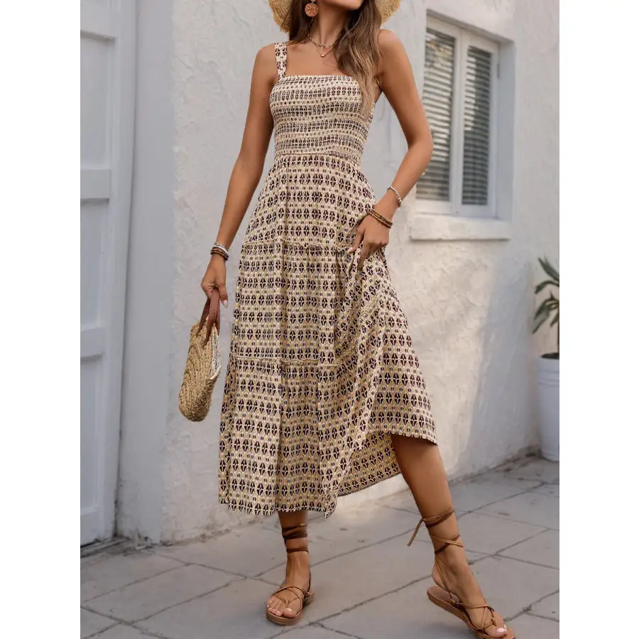 Tiered Wide Strap Midi Dress