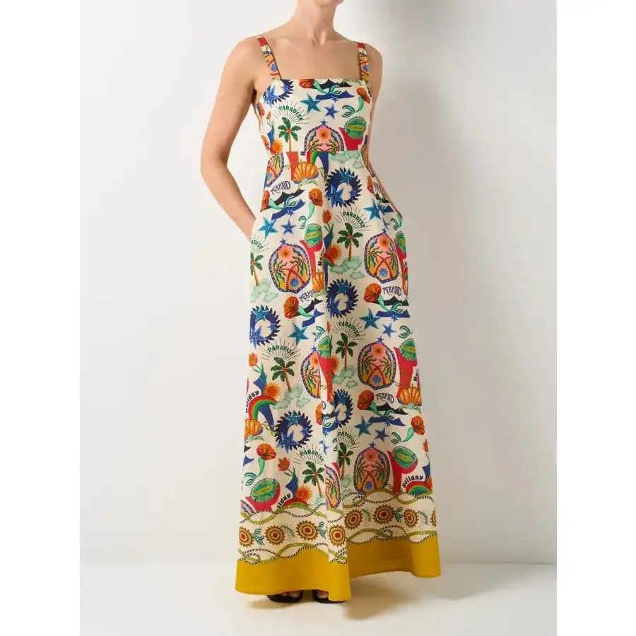 Classic Printed Square Neck Maxi Cami Dress