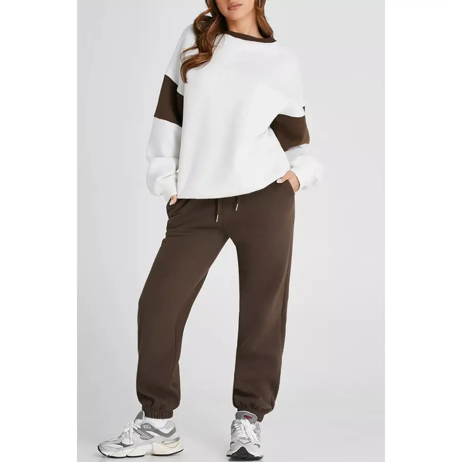 Drop Shoulder Loose Sweatshirt and Joggers Active Set