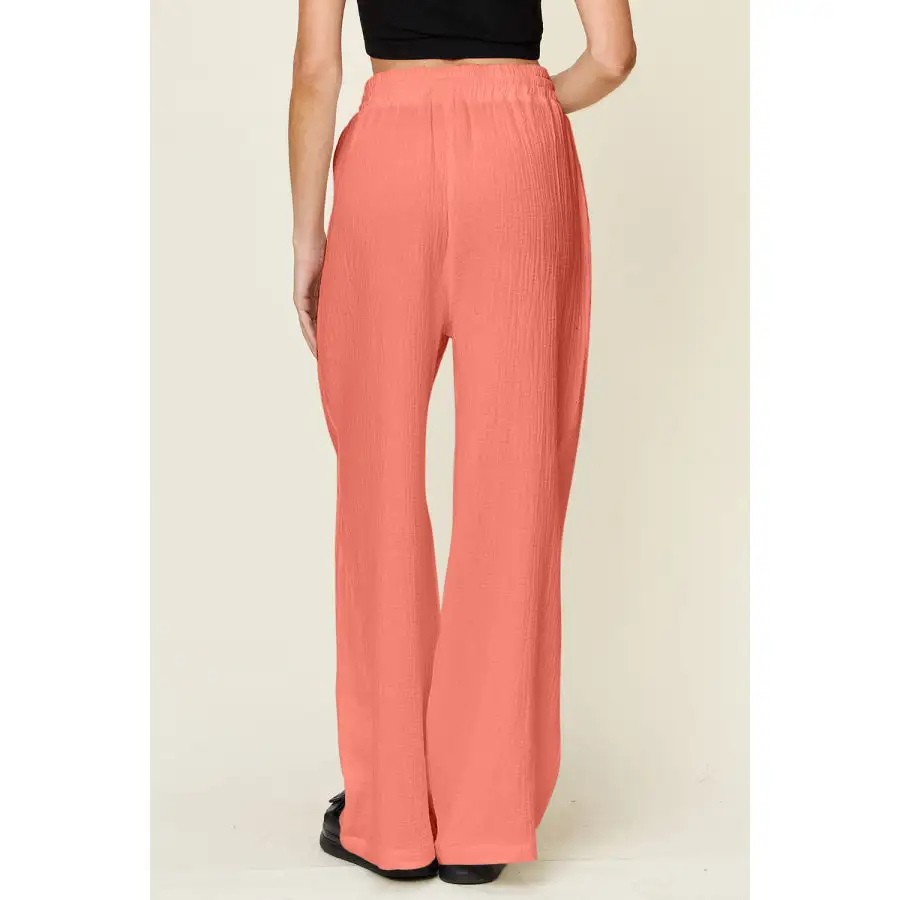 Full Size Texture Drawstring Wide Leg Pants