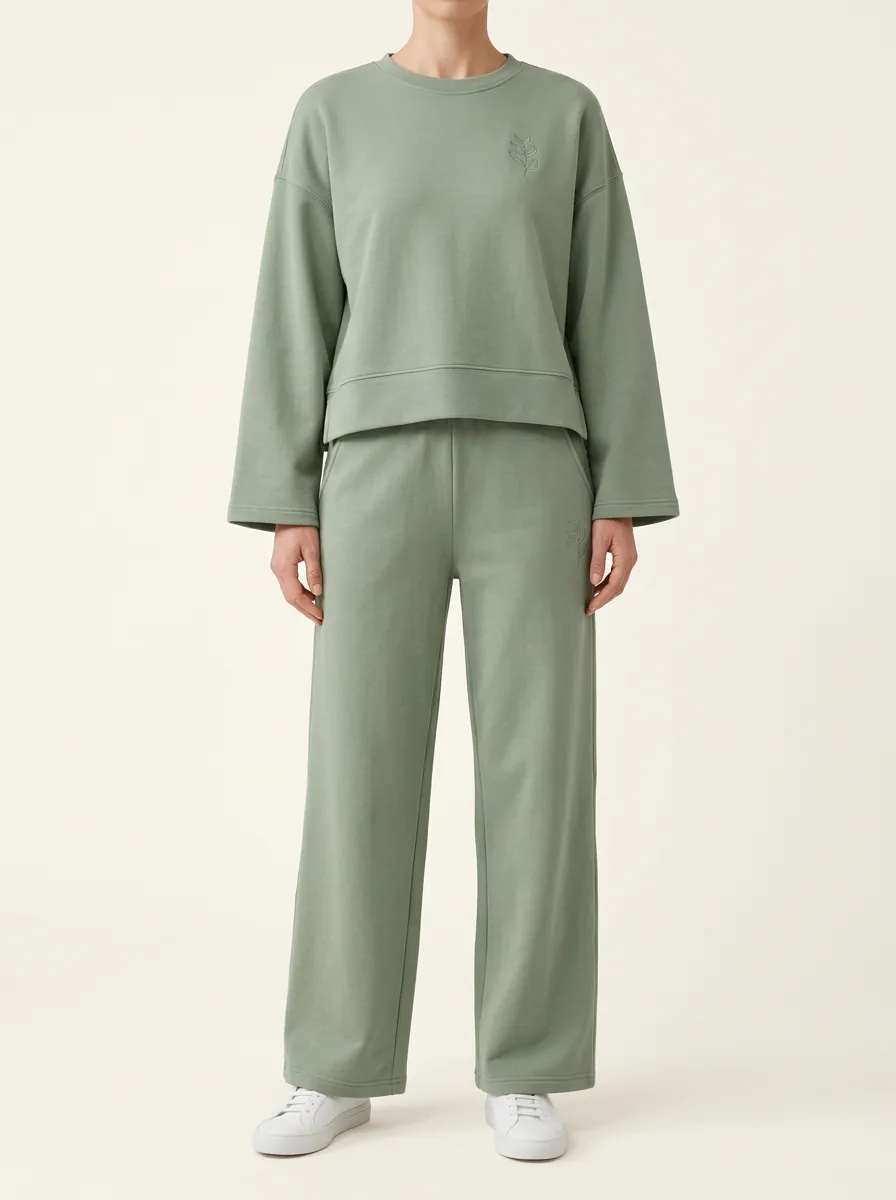 Leaf Detail Sweatshirt and Matching Pants in Sage Green
