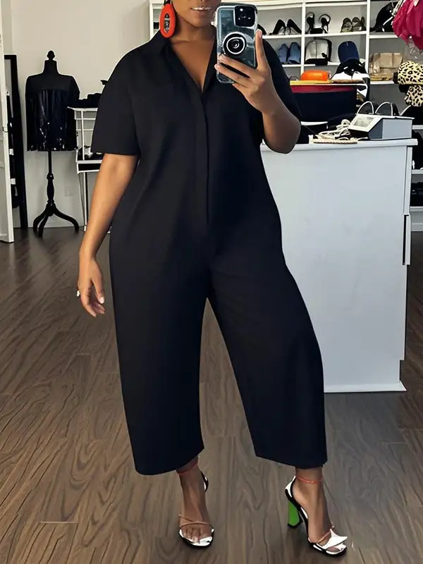 Losse Jumpsuits Met Korte Mouwen En Effen Revers