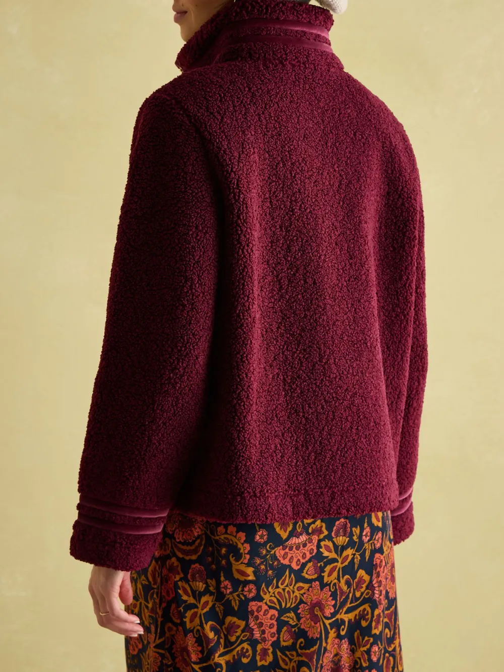 Velvet Trims Red Fleece Jacket