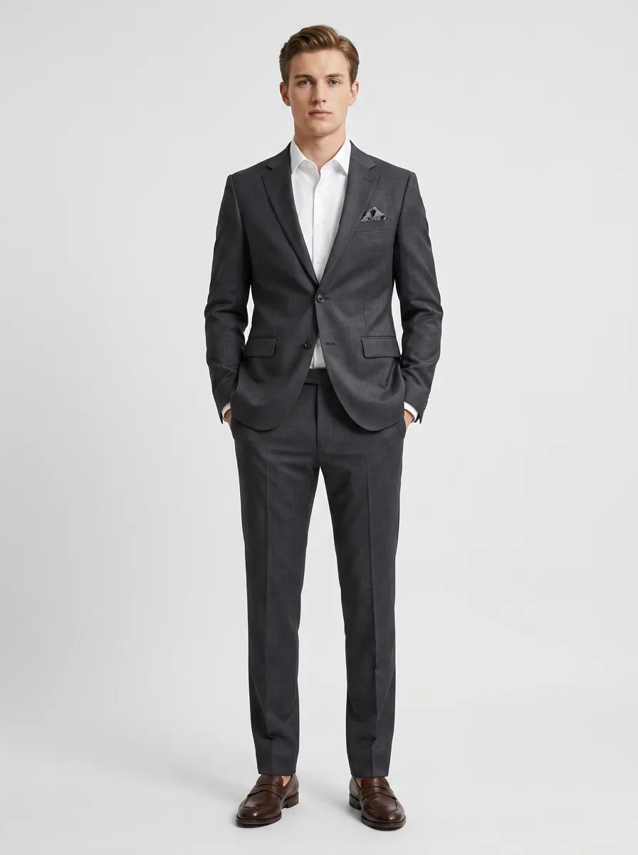 Men's Two Button Formal Business Charcoal Grey Slim Fit Suit Set