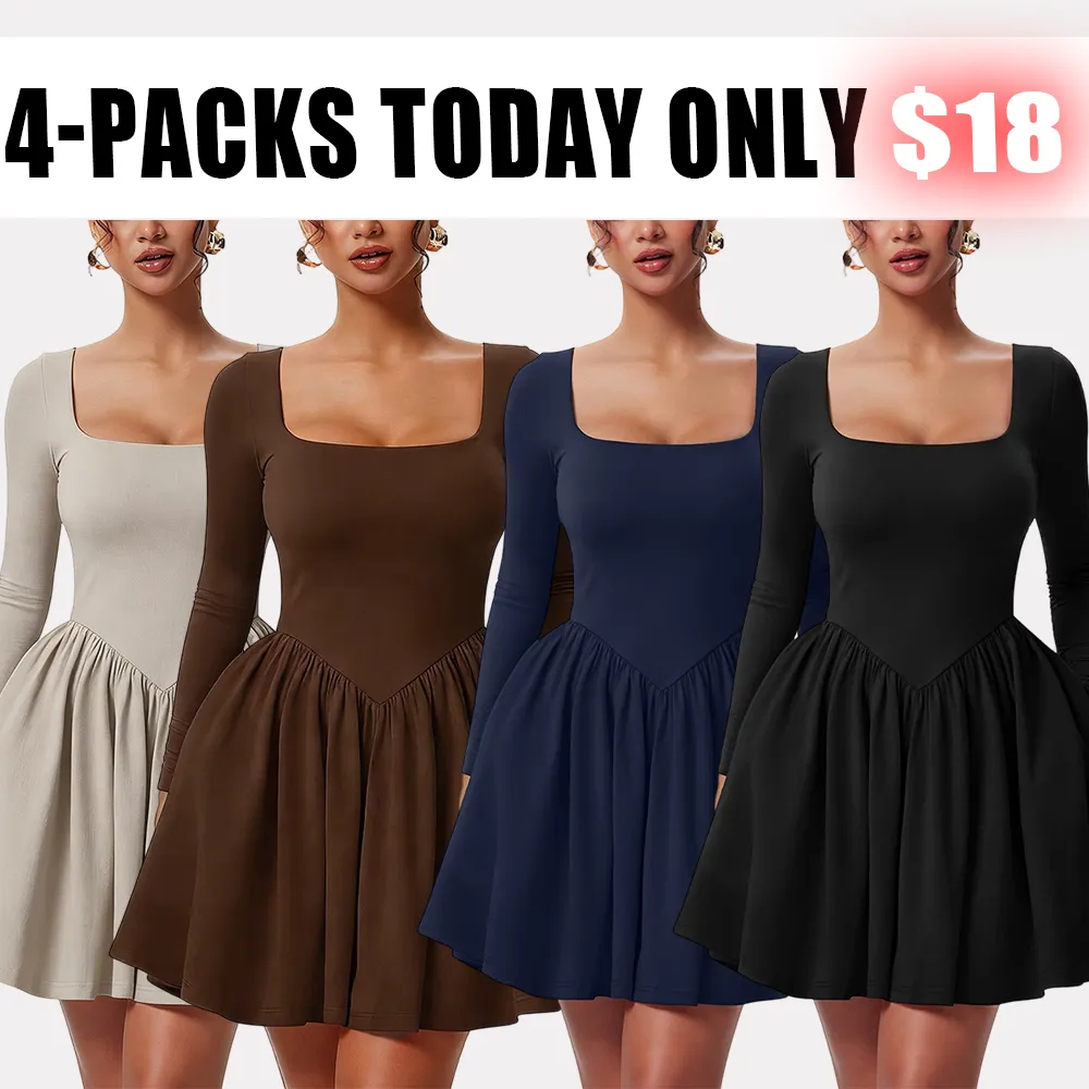 Women'S Square Neck A Line Dress With Pockets