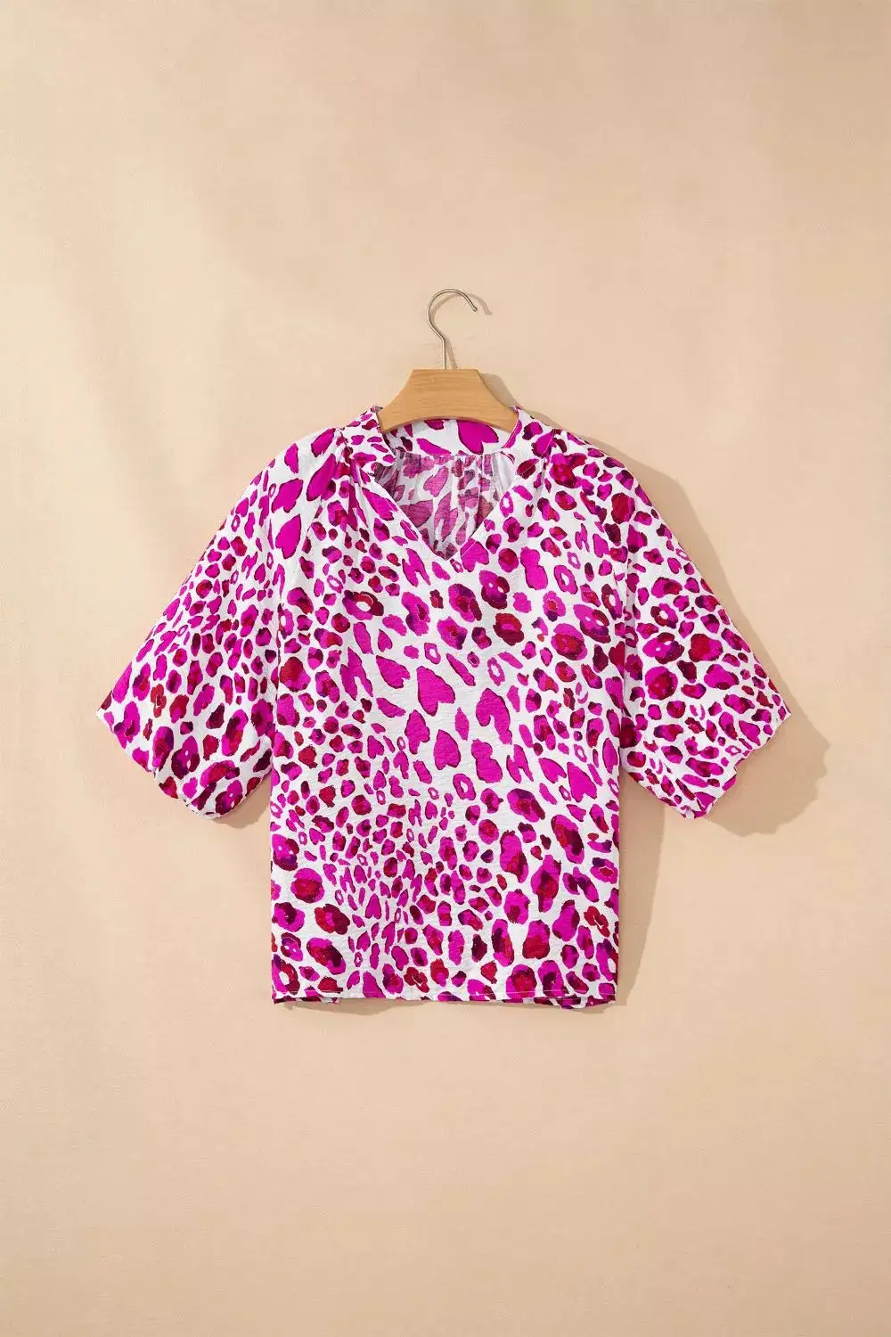 Leopard Print V Neck Puffy Half Sleeve