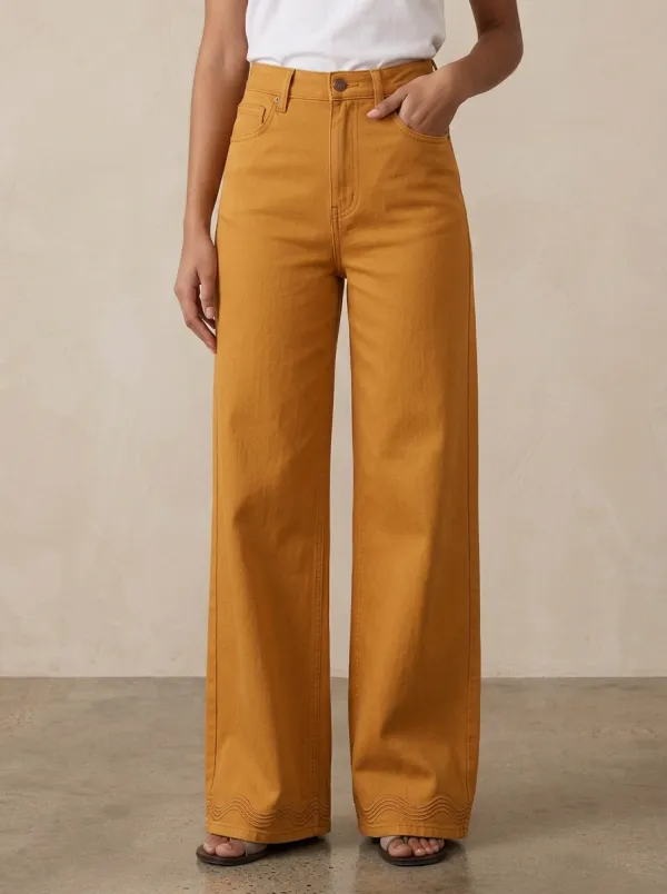Women's High-Waisted Wave Hem Print Jeans