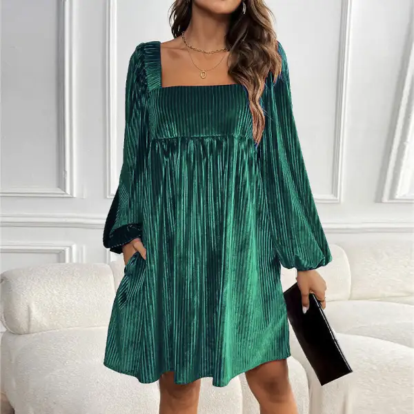 Women's Square-Neck Puff-Sleeve Pocketed Summer Maxi Dress