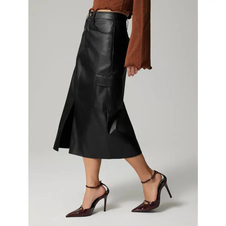 Slit Midi Skirt with Pockets