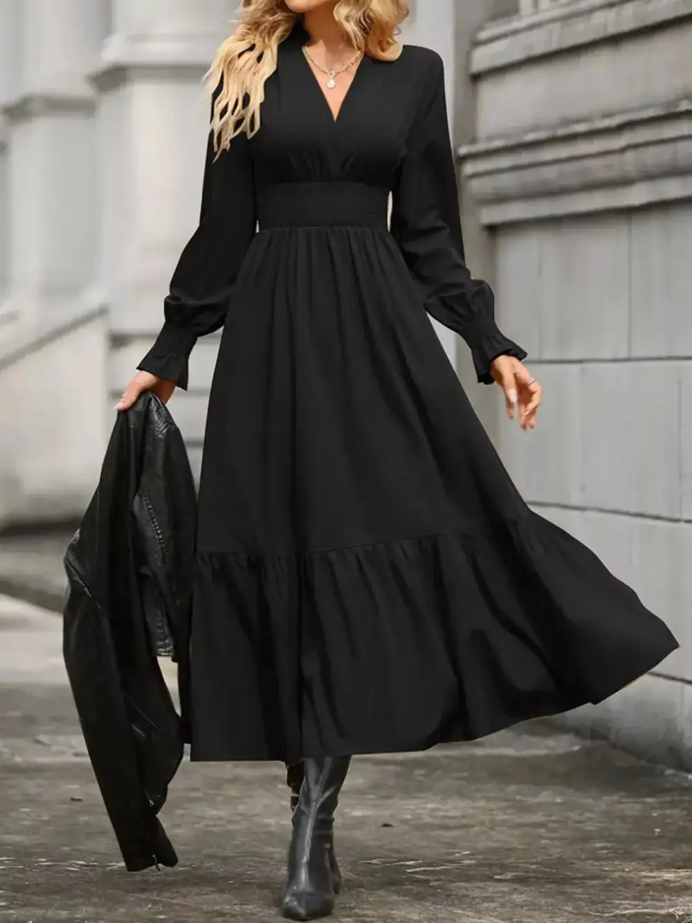 Tiered Long Sleeve Midi Dress
