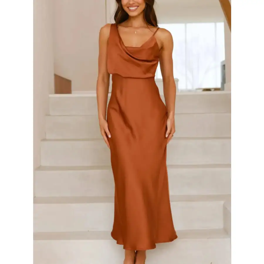 Satin Asymmetrical Midi Dress