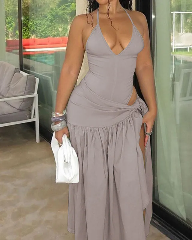 Halter Neck V Neck Matching Outfit Set