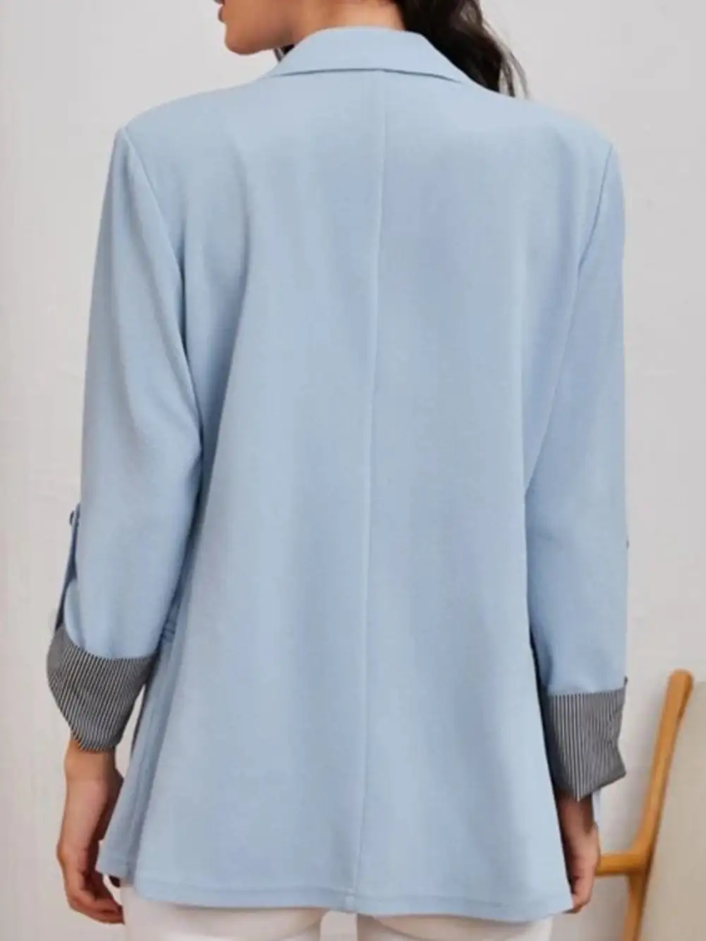 Lapel Collar Roll Tab Sleeve Blazer