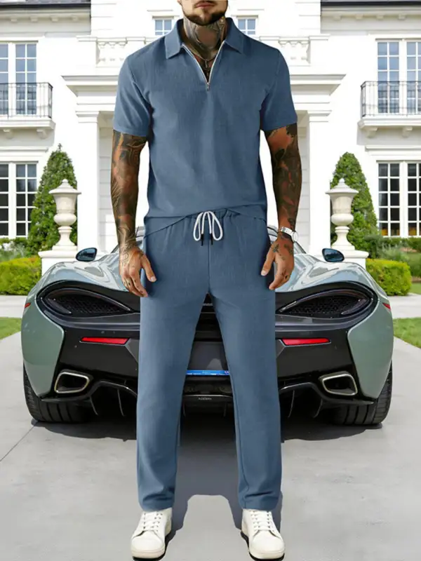 Men's Full Size Casual Zipper Polo Shirt