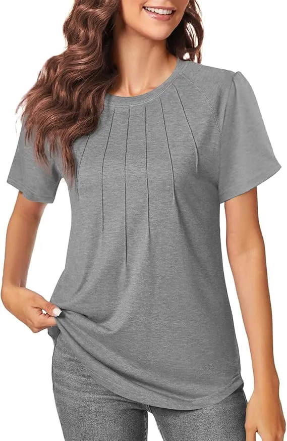 5PACK-Casual Short Puff Sleeve Pleated Shirts Casual Blouses