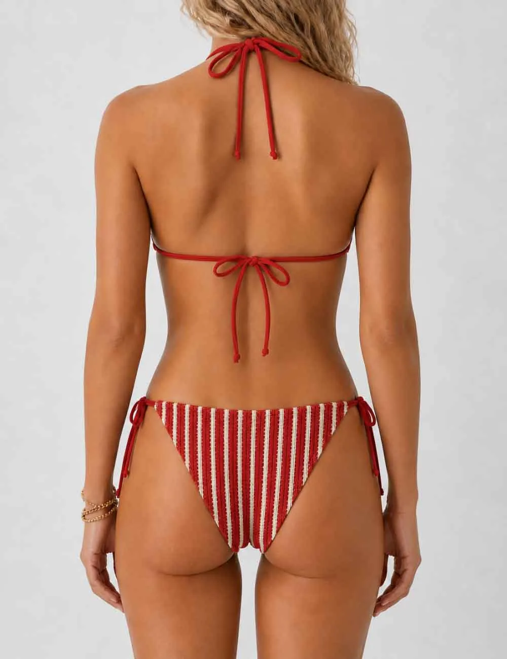Crochet Triangle Three Piece Bikini Set with Cover Up Shorts