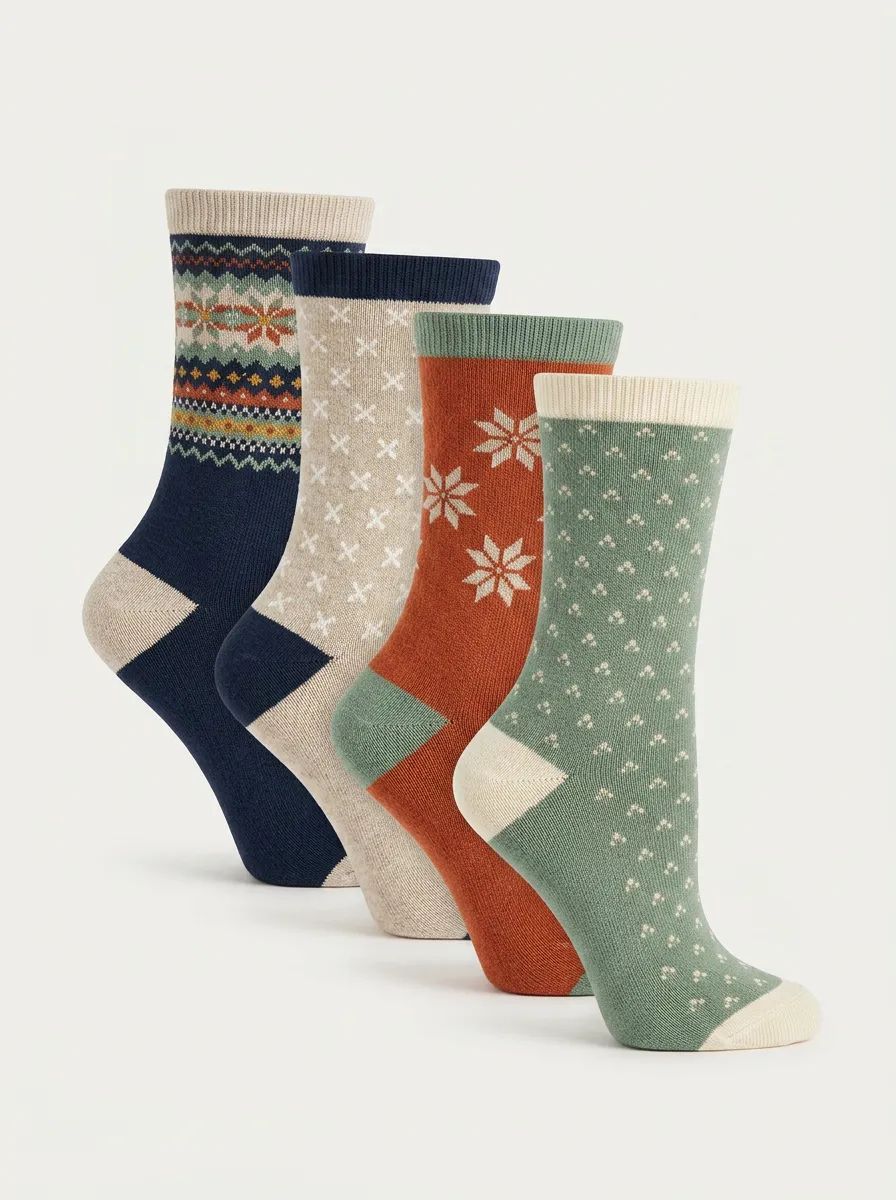 Vintage Inspired Patterned Four-Pair Casual Socks