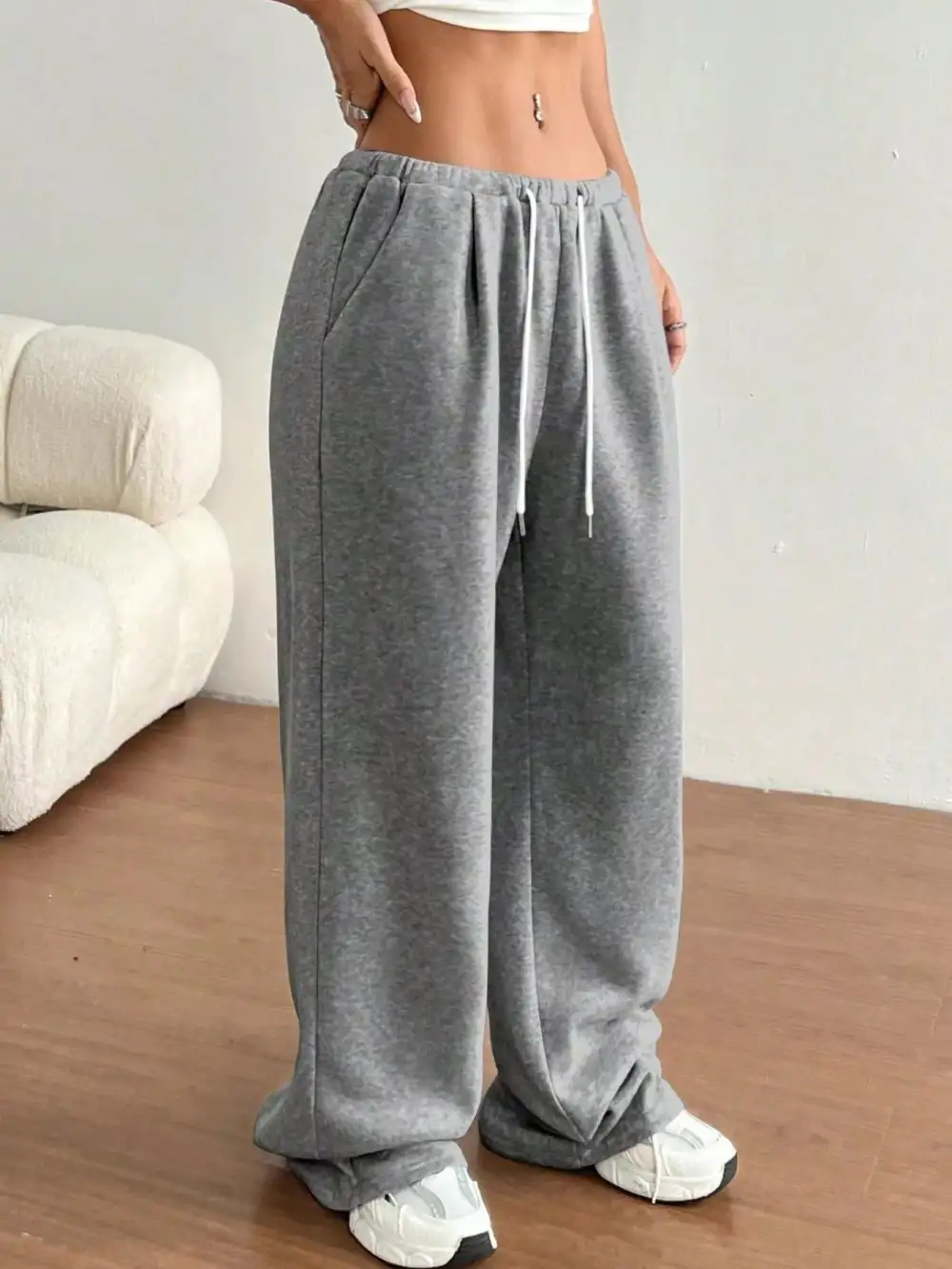 High-Waist Wide-Leg Drawstring Pocketed Sweatpants
