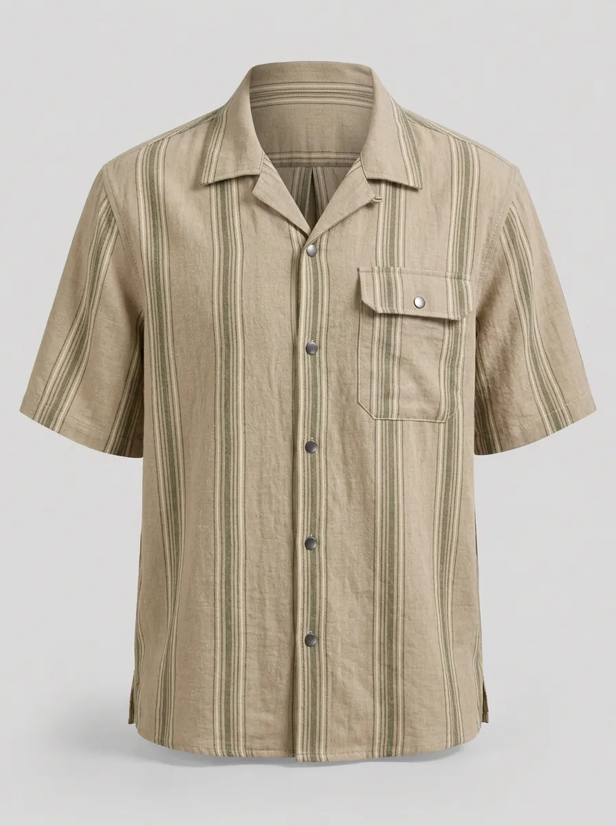 Men's Casual Summer Breathable Striped Printed Short Sleeve Shirt