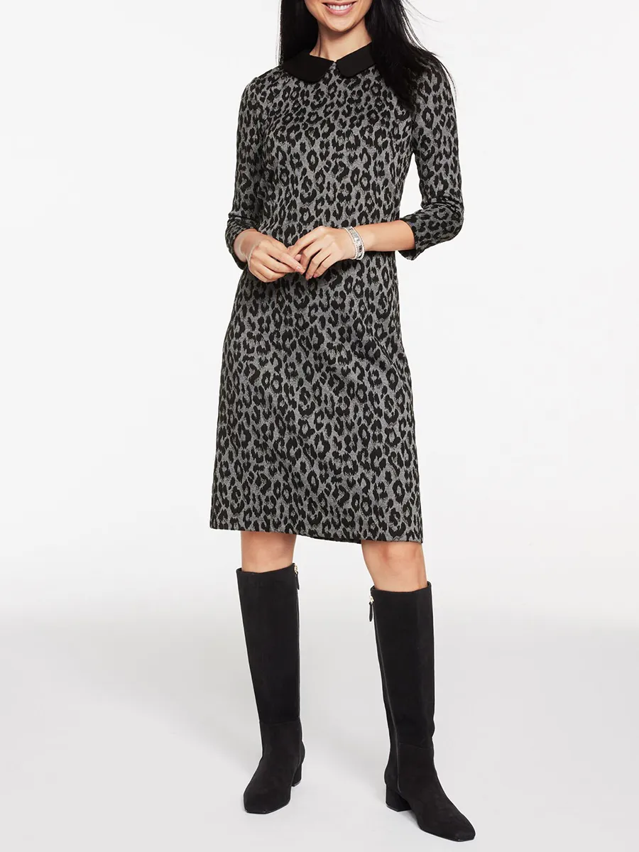 Women'S Stylish Leopard-Print Slim-Fit Midi Dress