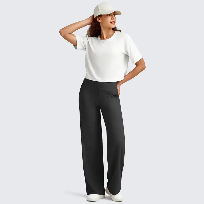 Loose High-Waist Business Casual Pants Yoga Pants Women Wide Leg Pants with Pockets Comfortable Athletic