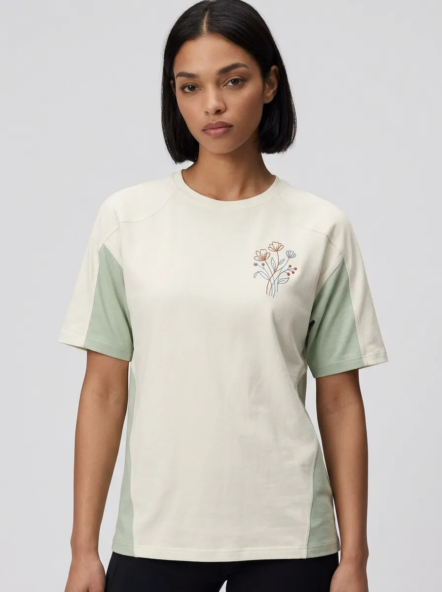 Women's Floral Embroidered Contrast-Panel Raglan T-Shirt