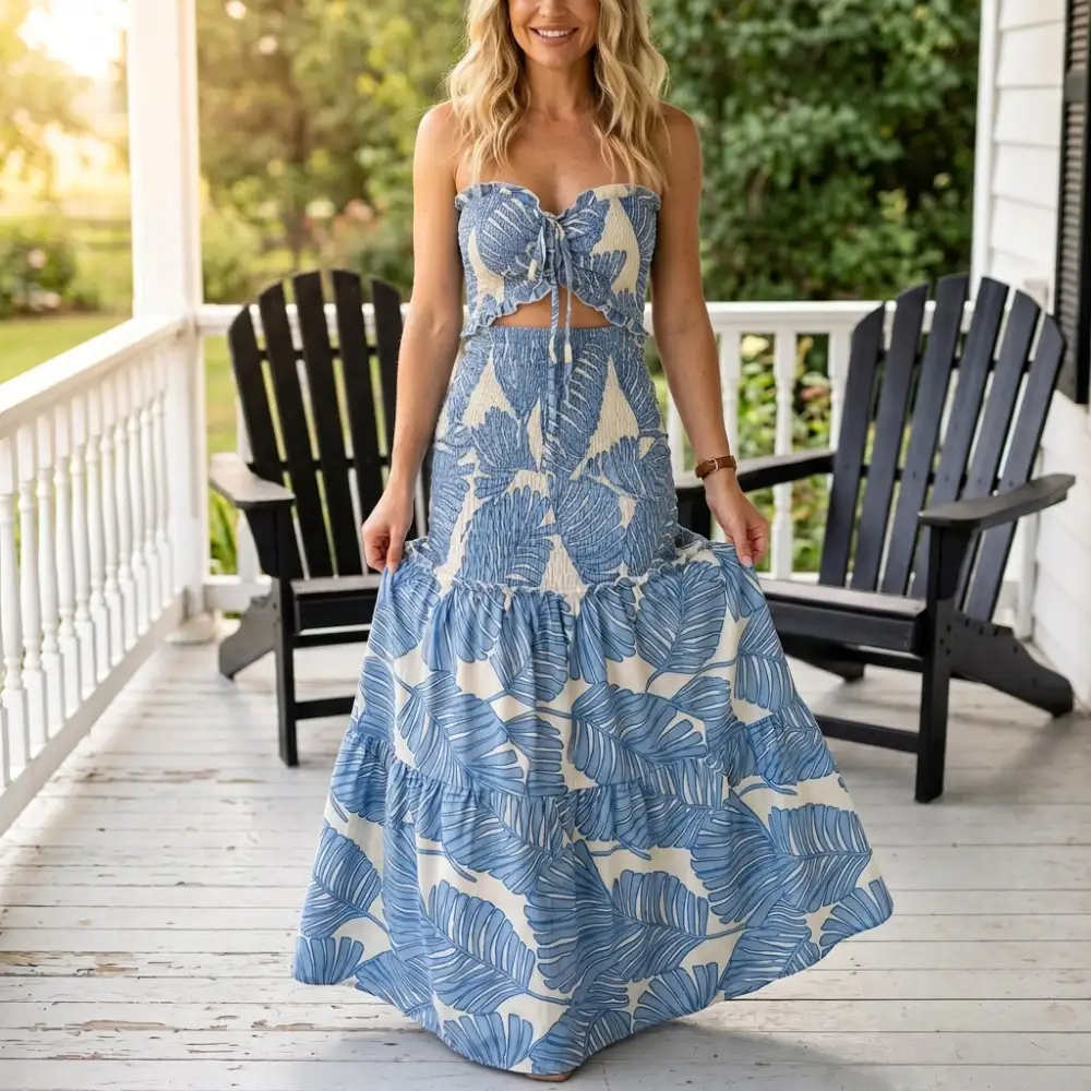 Floral Printed Palm Maxi Dress