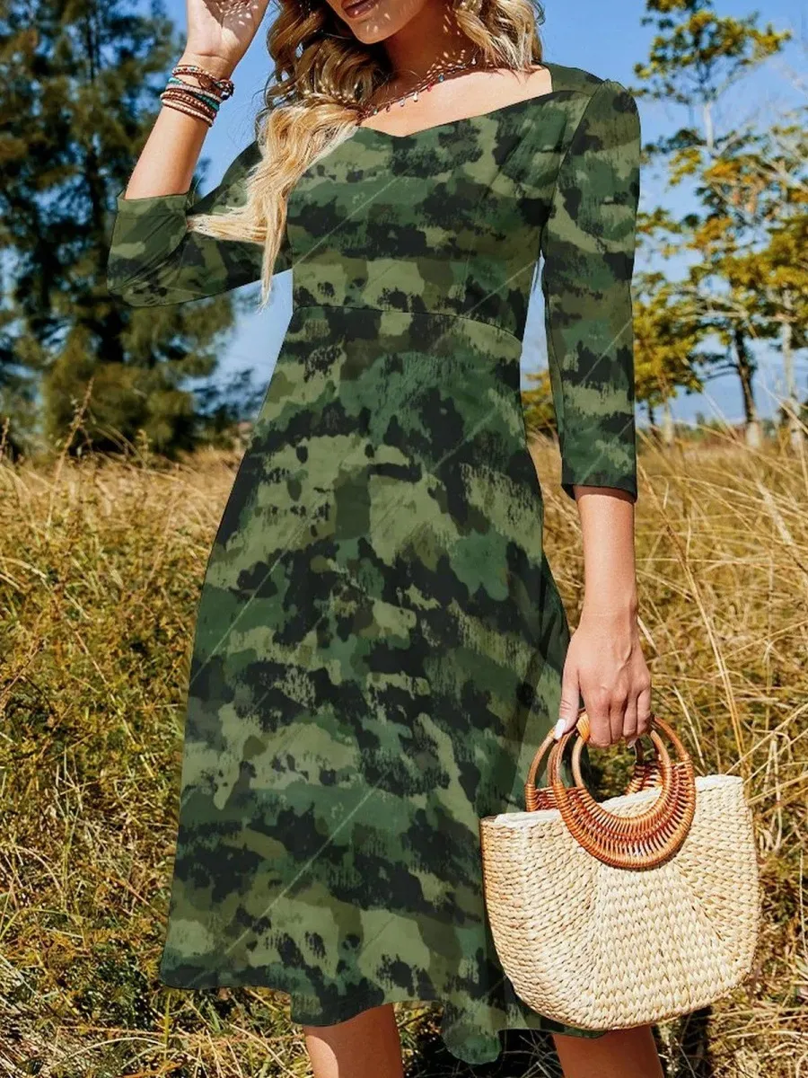 Camo Print Long Sleeve Dress