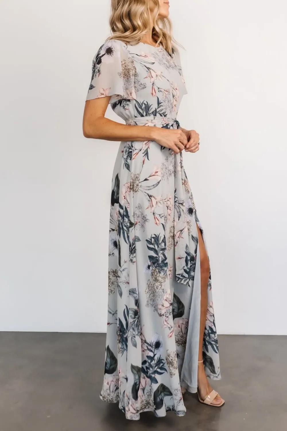 High-Waisted Versatile Slimming Round-Neck Floral Pattern Dress