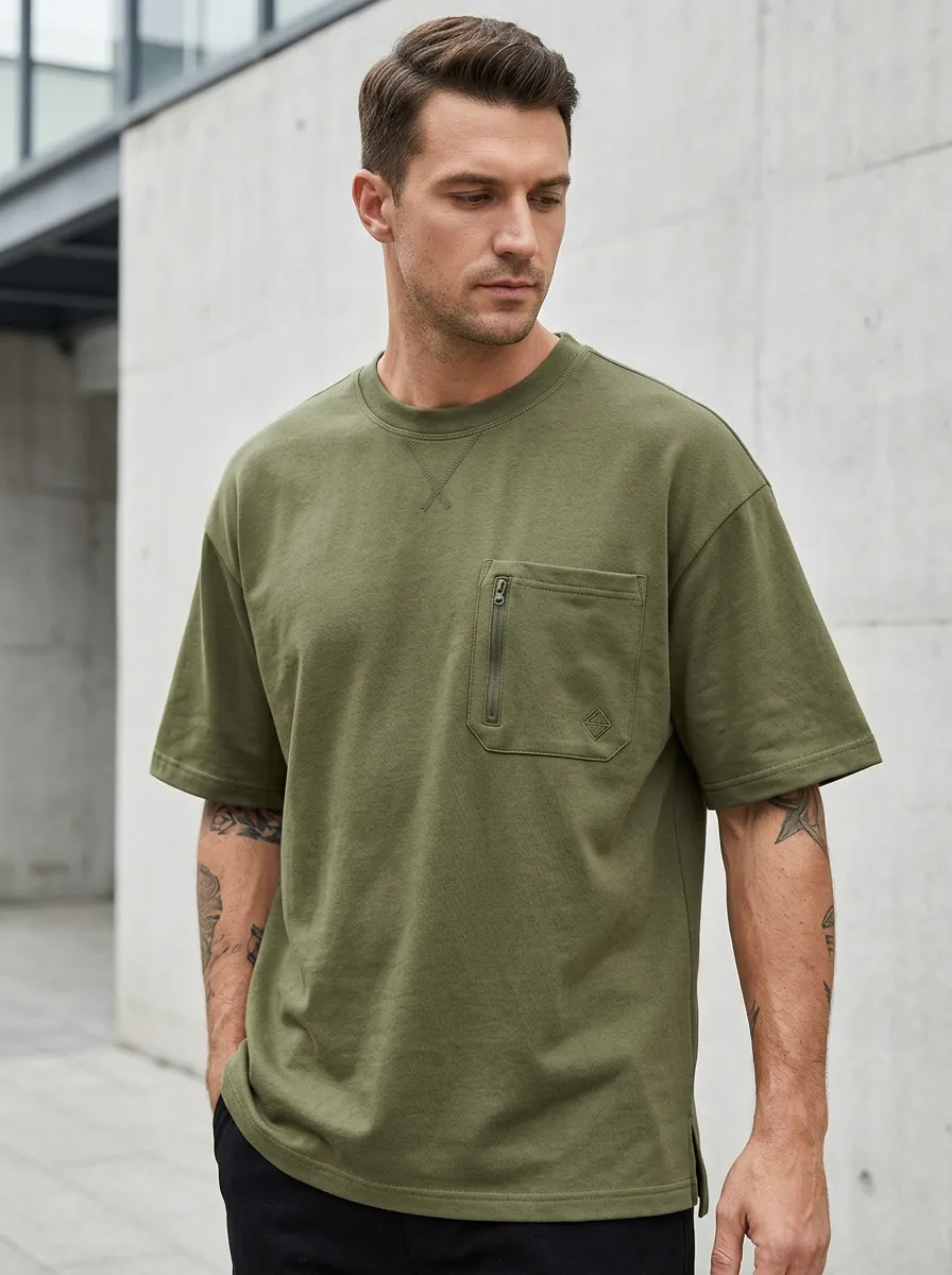 Practical Zipper Pocket Daily Wear Men's Cargo Pocket T-Shirt