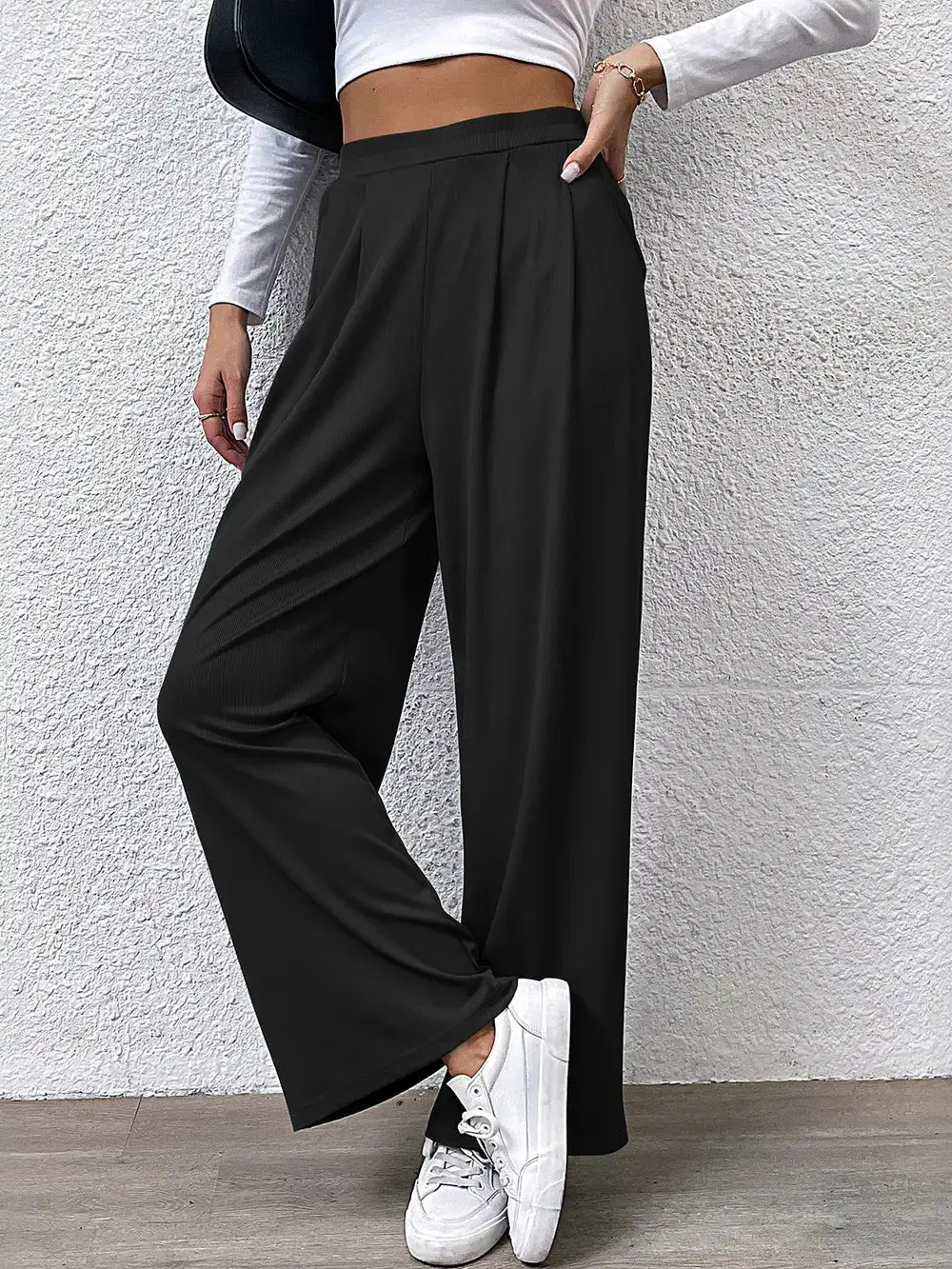 Draped High Waist Straight Leg Pants
