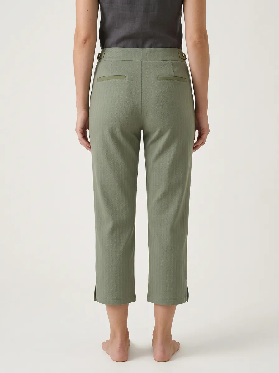Relaxed Herringbone Pattern Utility Look Women's Cropped Pants